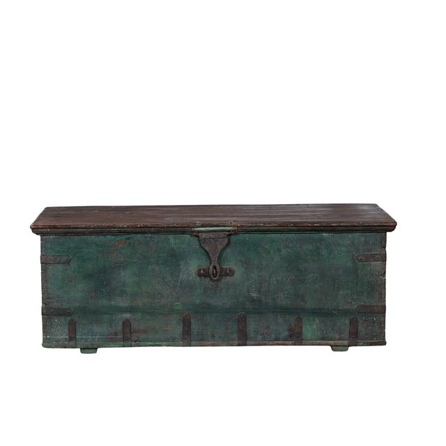 Antique Indian Painted Teakwood Blanket Chest/Coffee Table For Sale In Santa Fe - Image 6 of 8