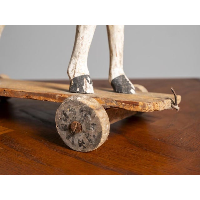 Antique Early 20th Century Wooden Horse Toy on Wheels, 1920s For Sale - Image 3 of 10