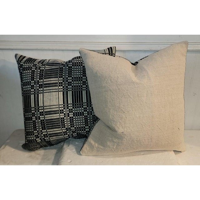 Folk Art Collection of Five 19thc Blue & White Coverlet Pillows For Sale - Image 3 of 6