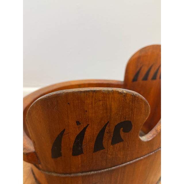 Antique Chinese Carved Wood Crane Basket | Southern China Folk Art Laundry Basket | Rustic Farmhouse Storage For Sale - Image 10 of 11