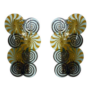 Contemporary Pair of Brass and Murano Glass Spiral Sconces, Italy For Sale