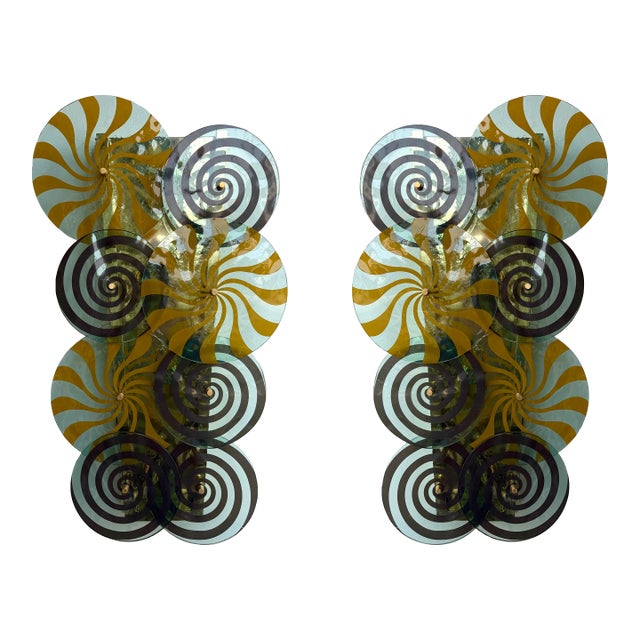 Contemporary Pair of Brass and Murano Glass Spiral Sconces, Italy For Sale