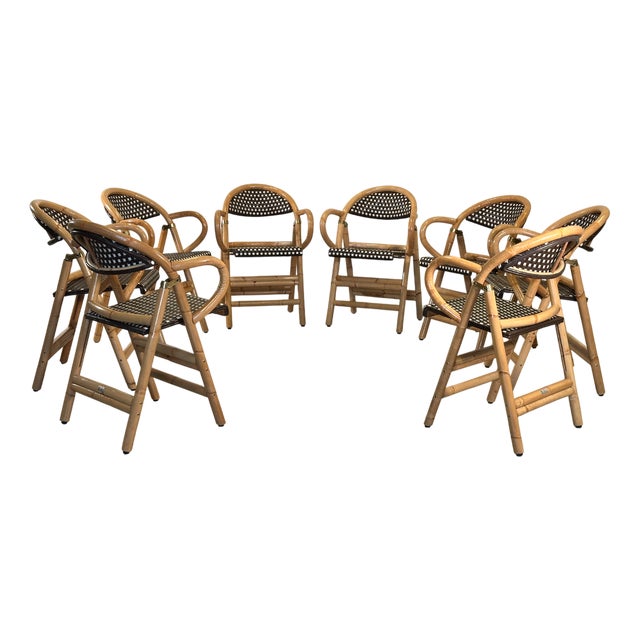 Bamboo Folding Chairs, 1990s, Set of 8 For Sale