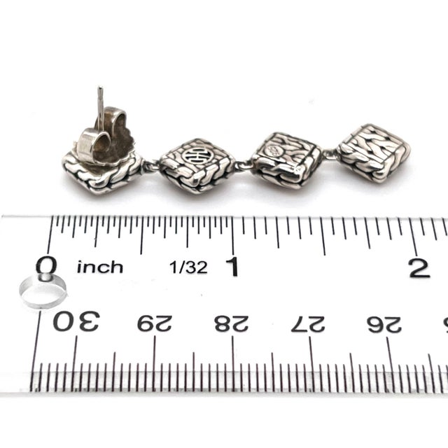 Metal 1990s Pair of John Hardy Estate Palu Hammered Drop Earrings 2" Silver For Sale - Image 7 of 7