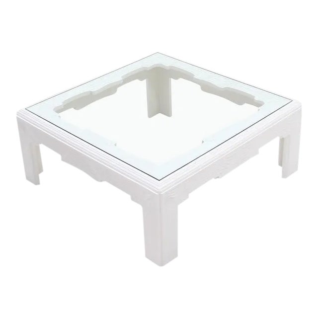 Modern Wave Pattern Carving White Lacquer Coffee Table For Sale