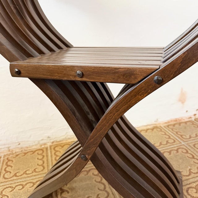 Vintage Savonarola Chair in Carved Wood, 1950s For Sale - Image 6 of 10
