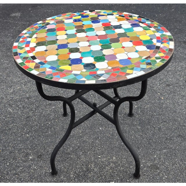 Moroccan 32” Colorful Handcrafted Moroccan Mosaic Table / Patchwork Style For Sale - Image 3 of 7