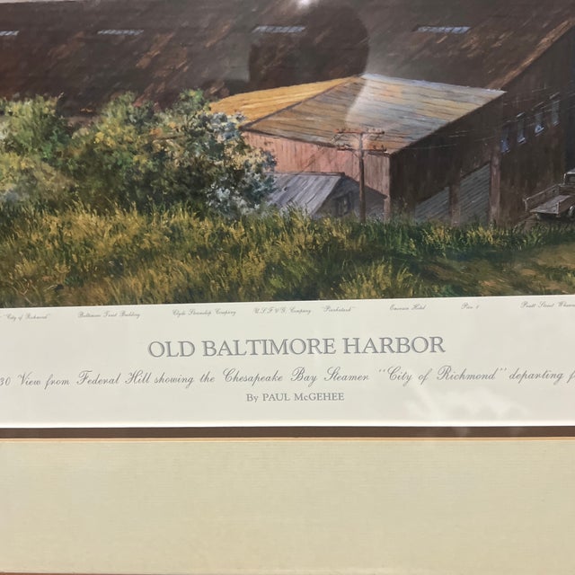 Original print signed numbered framed by American artist Okd Baltimore Harbor