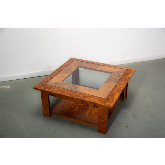 Brown Walnut Burl and Glass Coffee Table, 1989 For Sale - Image 8 of 12