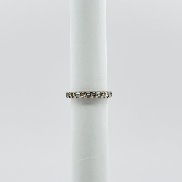 Metal White Diamond Baguette and Round Band Ring in Platinum, Size 9 For Sale - Image 7 of 8