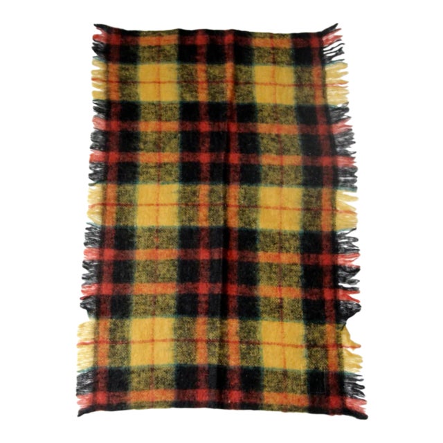 Vintage Scottish Wool Plaid Throw Blanket For Sale