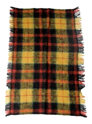 Vintage Scottish Wool Plaid Throw Blanket