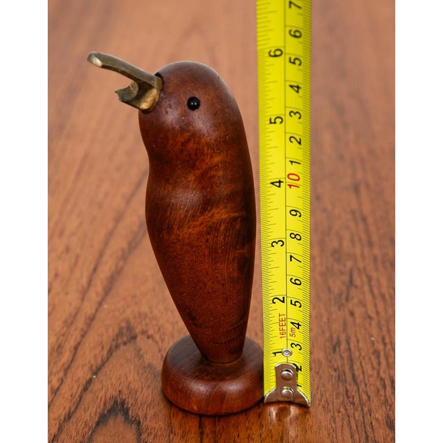 Vintage Mid Century Danish Modern Bottle Opener Solid Teak Bird Brass Figurine For Sale - Image 9 of 10