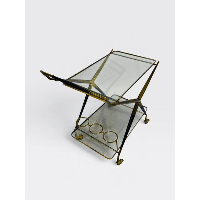 Italian Bar Trolley in Brass and Wood attributed to Cesare Lacca, 1950s For Sale - Image 10 of 17