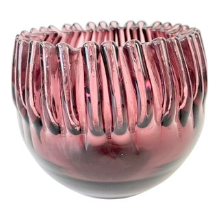 1960s Vintage Blenko 538 Crimped Rose Glass Vase Purple Amethyst Bowl Winslow Anderson For Sale