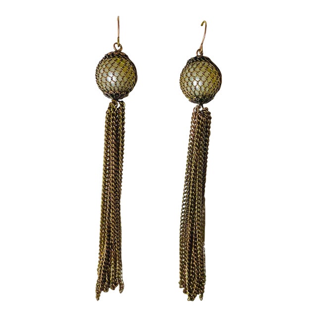 Early 20th Century Antique Shoulder Duster Pear and Tassel Earrings - 2 Pieces For Sale