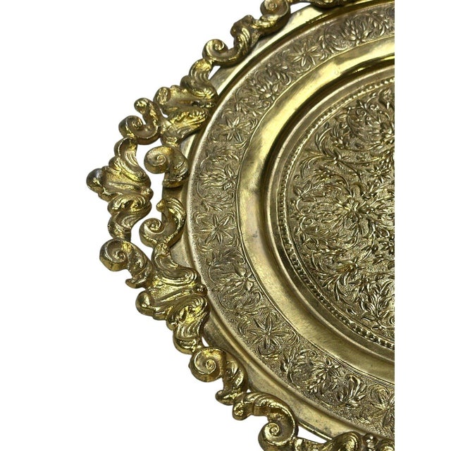 Late 20th Century Vintage Ornate Brass Footed Gallery Tray Rococo Floral Scrollwork 11.5" For Sale - Image 5 of 9