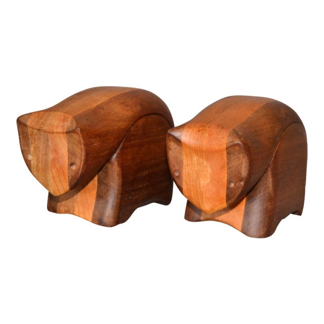Handcrafted 'Creative Critters' Animal Figurine Jewelry Box Tropical Wood, Pair For Sale
