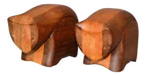 Handcrafted 'Creative Critters' Animal Figurine Jewelry Box Tropical Wood, Pair