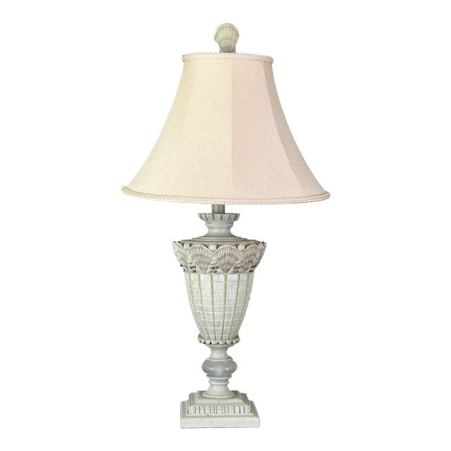 1990s Large Seashell Motif Beach House Lamp With Double Lights For Sale