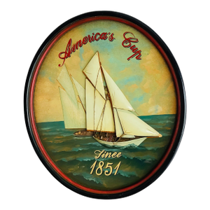 Antique Sailing America’s Cup Oval Marine BasRelief Painting