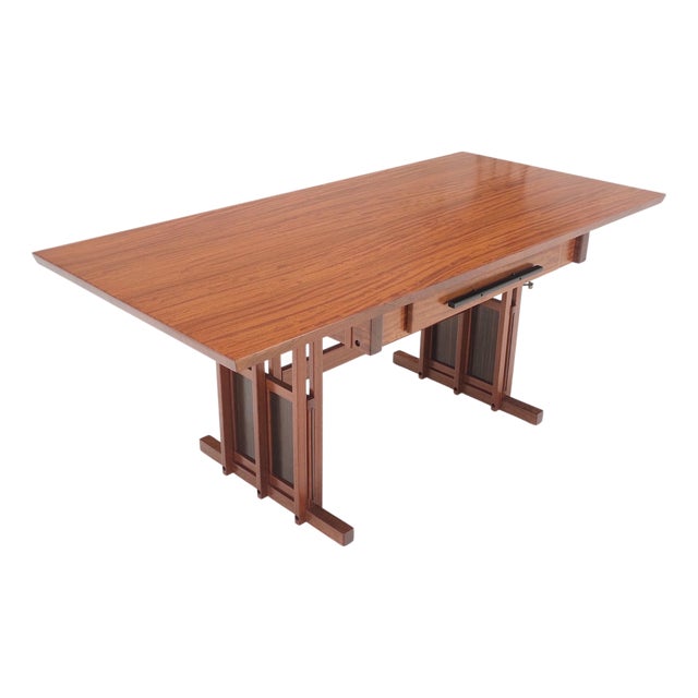 Arts and Crafts Style Solid Teak Partner's Desk, Architectural Studio Made For Sale