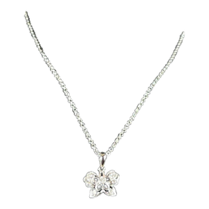18 Karat Gold Butterfly Pendant with White Diamond & 14 Karat White Gold Chain