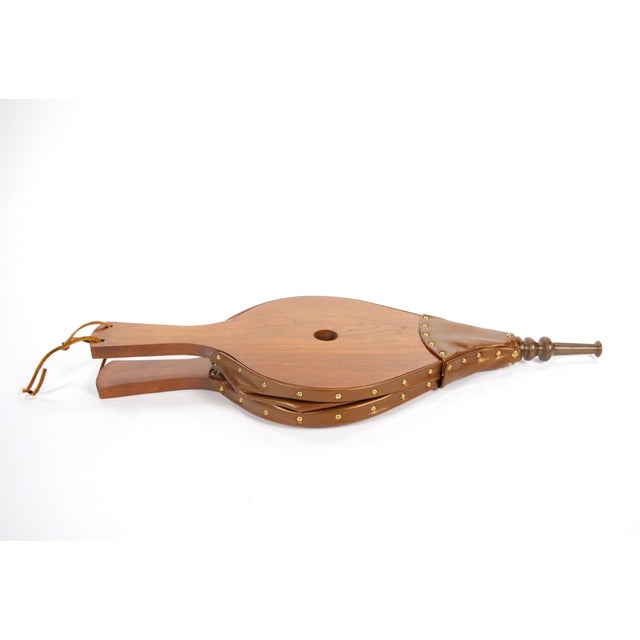 French Carved Walnut Forged Iron & Leather Fireplace Bellows For Sale - Image 10 of 10