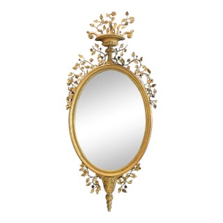 Vintage Italian Wall Mirror With Metal Floral Accents - Early 20th C For Sale