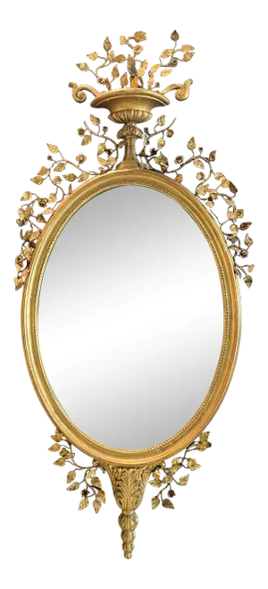 Vintage Italian Wall Mirror With Metal Floral Accents - Early 20th C