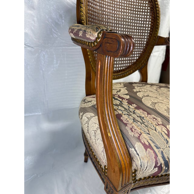 1960’s Pair Louis XVI Style Fauteuils - Open Arm Chairs by Simon Loscertales - Bona, Spain - W/ Fabric Seat For Sale - Image 9 of 10