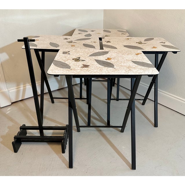 Retro Folding Tv Tables Set by Artex, Butterflies Motif Chairish