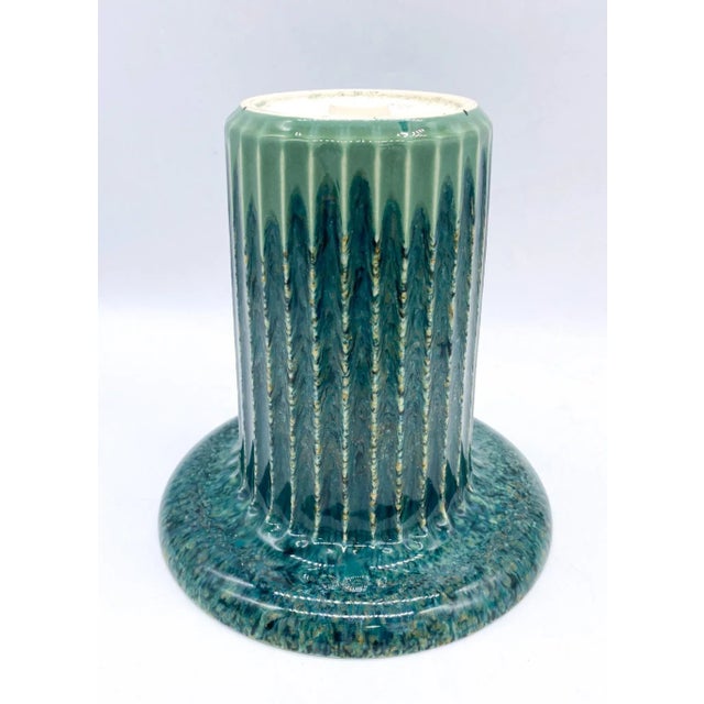 Mid Century Modern Ribbed Green-Blue Vase For Sale In Houston - Image 6 of 12