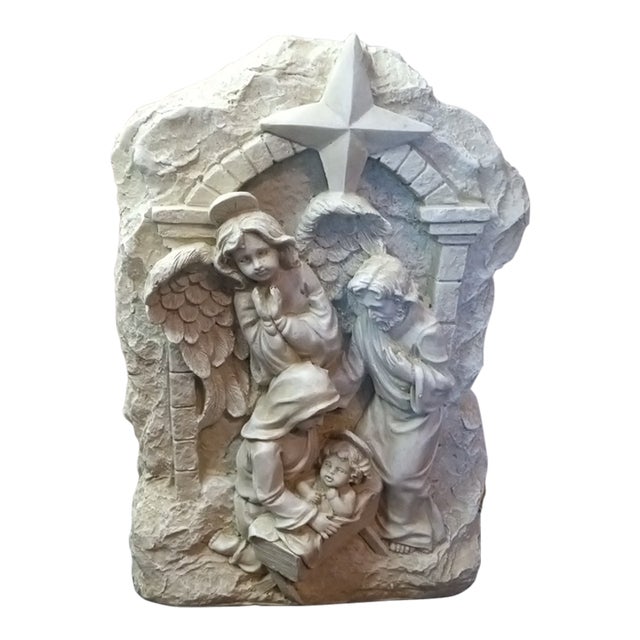 1980s Exquisite Andrea by Sadek Sandstone Holy Family Nativity Plaque For Sale