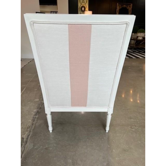 French Custom French Armchair in White With Pink Center Stripe For Sale - Image 3 of 5