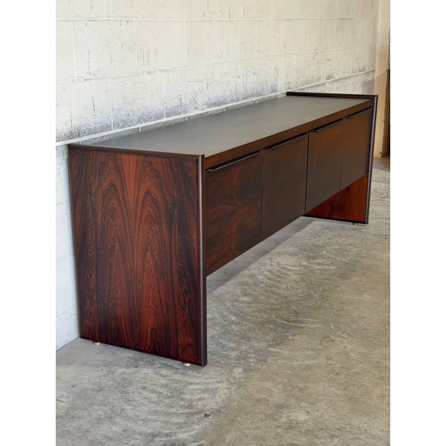 Long Rosewood Sideboard Credenza With 4 Pull-Out Drawers Danish Mid-Century Modern 1970s For Sale - Image 10 of 10