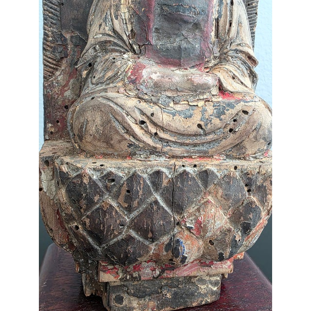 Ming Dynasty Antique Chinese Carved Gilded Wood Bodhisattva Figure Statue For Sale - Image 15 of 18