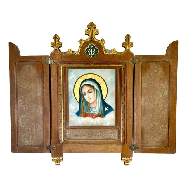 Large Religious Triptych Virgin Mary, 1800s For Sale - Image 15 of 15