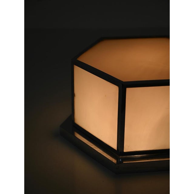 Bauhaus Pink Glass and Chrome Hexagonal Wall or Ceiling Lamp, Italy, 1930s For Sale - Image 9 of 14