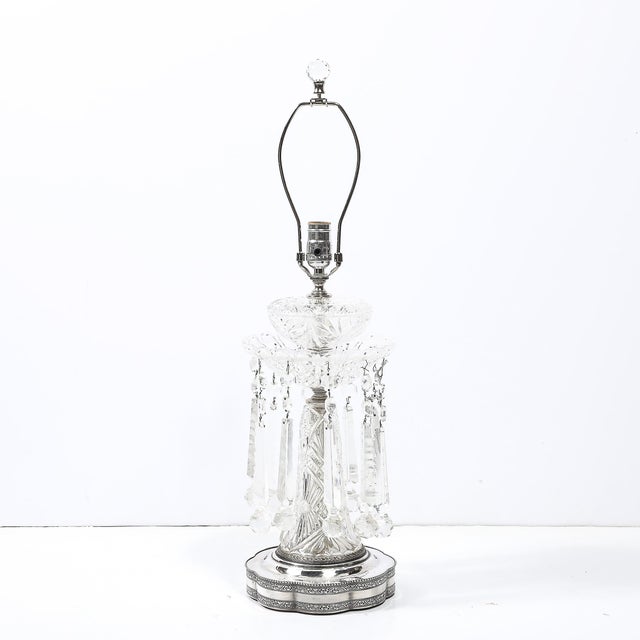 Silver Pair of Art Deco Czech U S Zone Cut Crystal and Silver Plated Table Lamps For Sale - Image 8 of 18