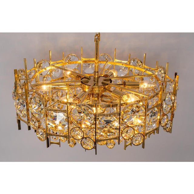 Metal Large Gilt Brass and Crystal Chandelier from Palwa, Germany, 1970s For Sale - Image 7 of 11