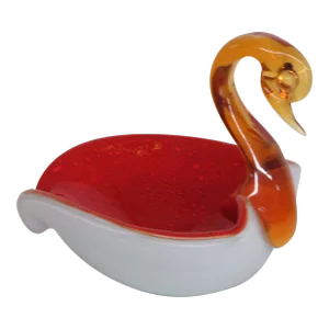 Art Glass Murano Style Decorative Swan Bird Candy Dish Bowl Figurine
