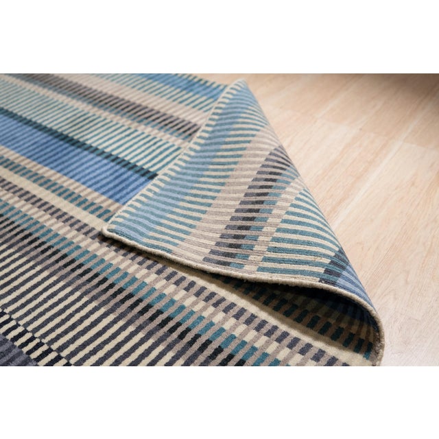8x10 Ophelia Ocean Blue Classic Stripe Handmade Wool Carpet Rug For Sale - Image 4 of 9