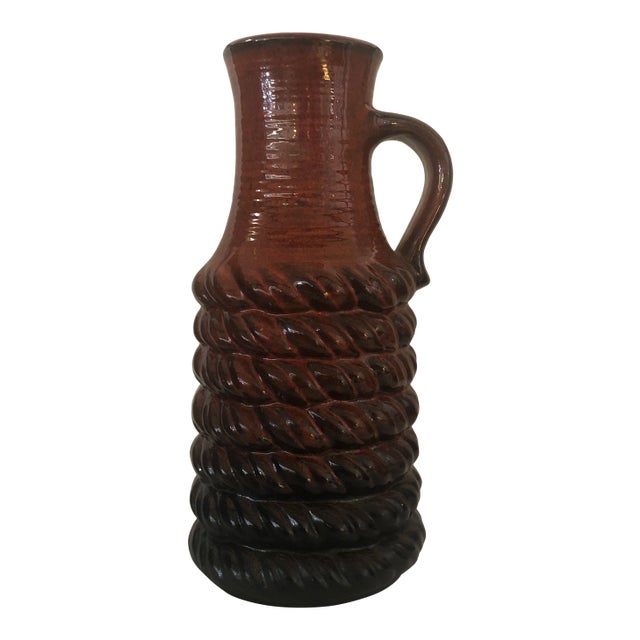 1970s West German Vase With Handle and Twist Rope Design For Sale