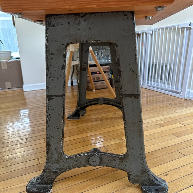 Rare 8 Matching Original Toledo Stools With Custom Table Made From Vintage Work Table Top and Unique Iron Legs For Sale - Image 12 of 12