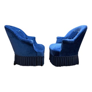 Napoleon III Blue Velvet Toadstool Armchairs, Set of 3 For Sale