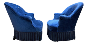 Napoleon III Blue Velvet Toadstool Armchairs, Set of 3