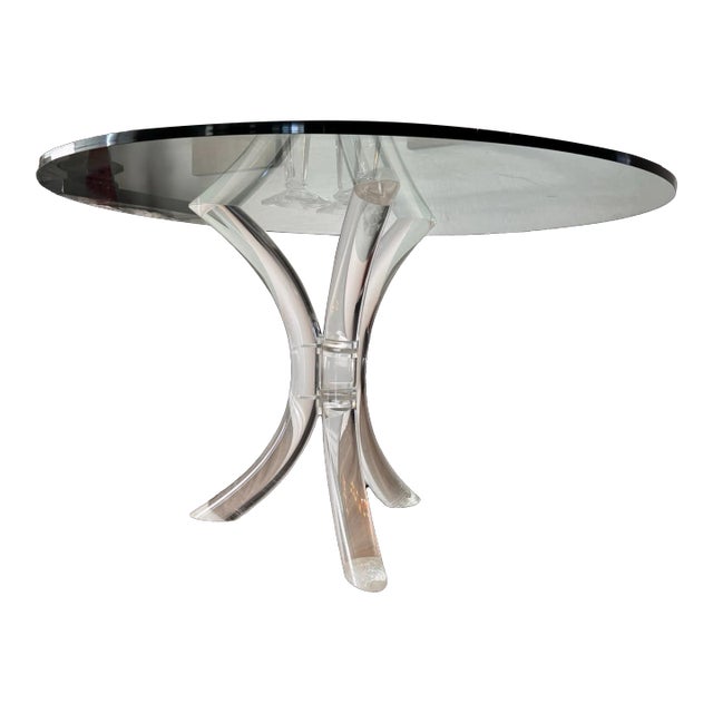 1970s Charles Hollis Jones-Inspired 3-Prong Lucite Vintage Dining Table For Sale