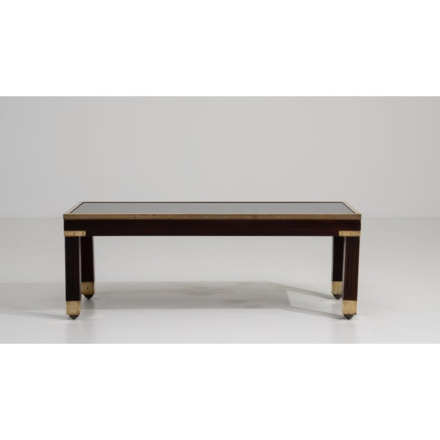1960s Wood & Brass Coffee Table With Glass Covered Relief Of Galloping Horses For Sale - Image 11 of 13