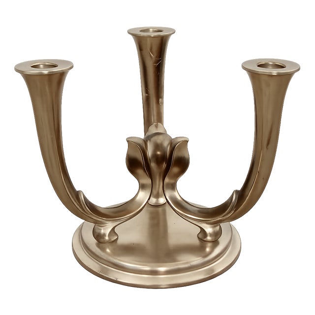 Art Deco Candlestick in Silver-Plated Brass from MF, Germany, 1940s For Sale